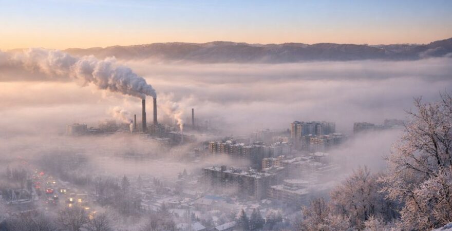 Teplotní inverze, která se vytvořila nad městem.